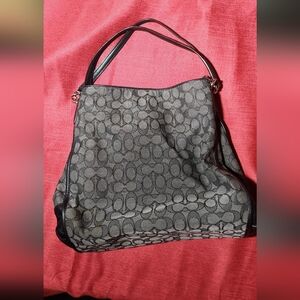 Coach Black and Gray Signature Shoulder Bag